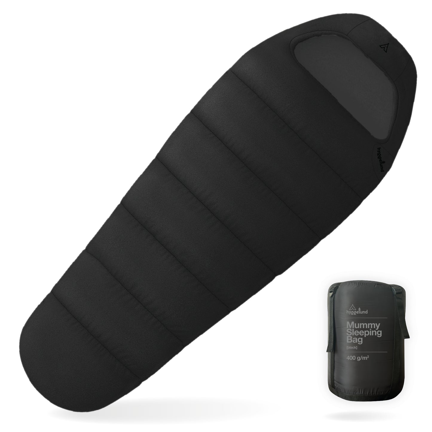 Schlafsack [400 GSM] 4-Jahreszeiten Mumienschlafsack 220x85x55 cm -5 C° bis -24 C°schwarz