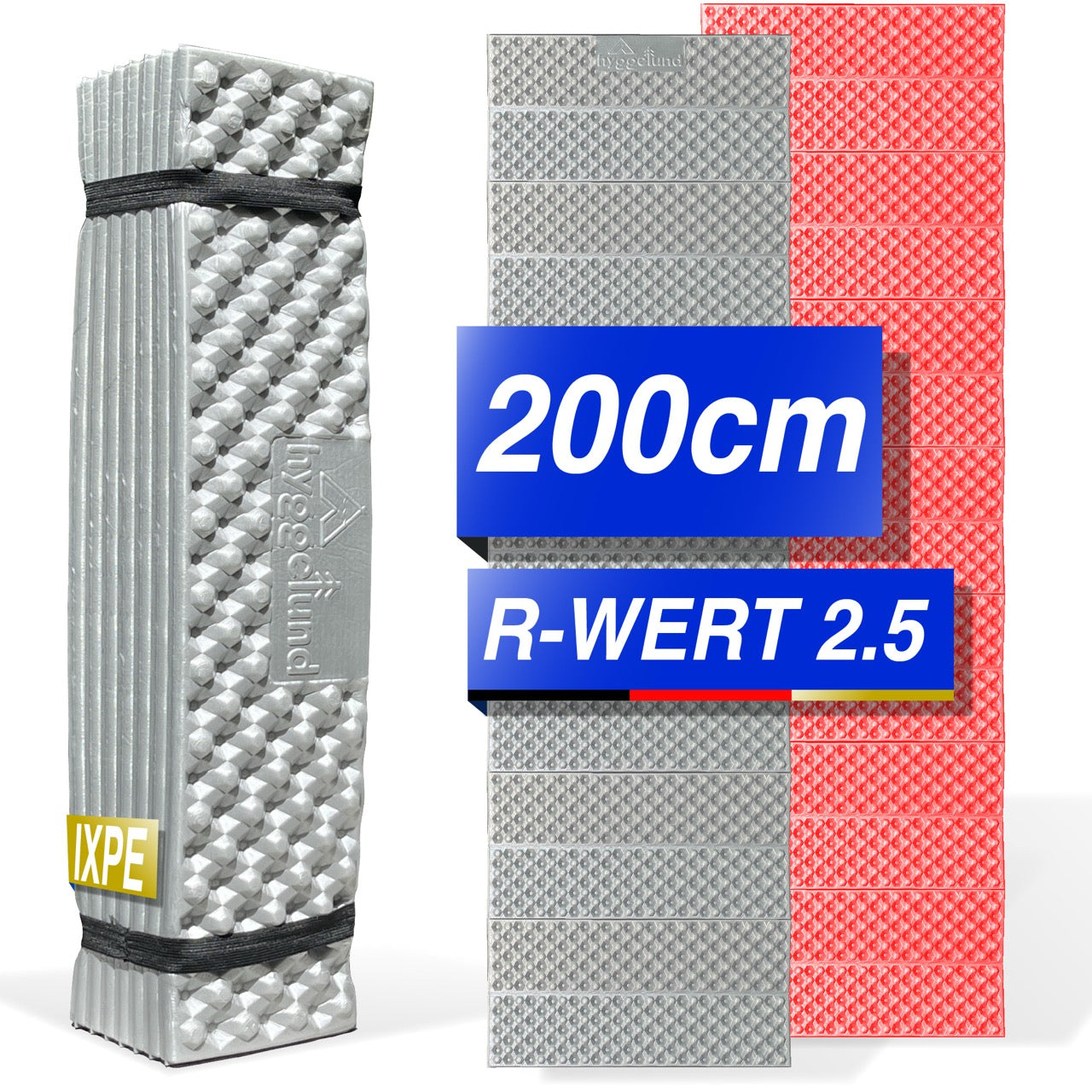 Isomatte Faltbar 200cm x 58cm x 2cm, IXPE Thermomatte R-Wert 2,5, ultraleichte Schlafmatte mit Aluminium-Beschichtung, Campingmatte für Trekking, Outdoor & Festival Rot
